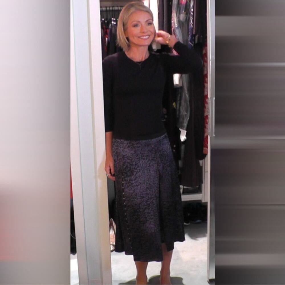Rebecca Taylor White Noise Purple Black Snap Up Slit Silk A Line Pleat Skirt 0